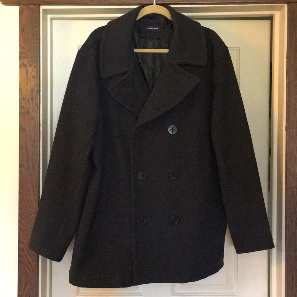 Lands’ End Mens XL Navy Wool Pea Coat